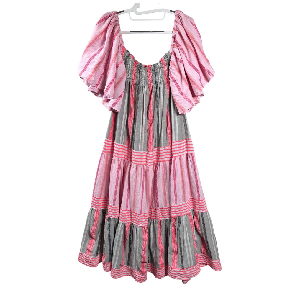 Nema Kea Tiered Midi Dress Women Small Resort Wear Striped Smocked Boho Vacation